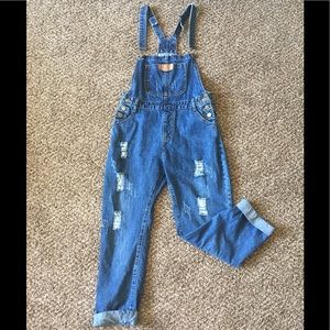 Ripped Denim Overalls
